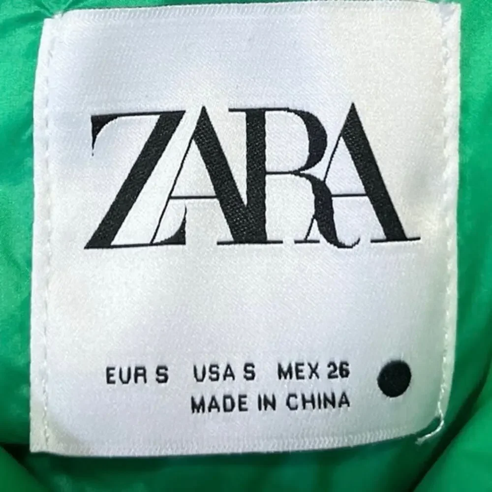 Zara Green Sleeveless Quilted Full Zip High Neck Puffer Vest Coat Jacket Size S